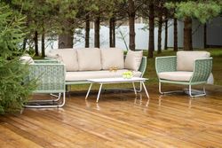 "Фиджи" лаунж-зона 5-местная плетеная из роупа (веревки), каркас алюминиевый светло-серый, роуп зеленый (4204)