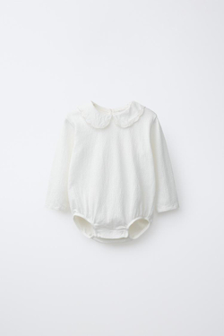 ZARA БОДИ С ВЫШИТЫМ ОТЛОЖНЫМ ВОРОТНИКОМ, ЖЕЛТОВАТО-БЕЛЫЙ