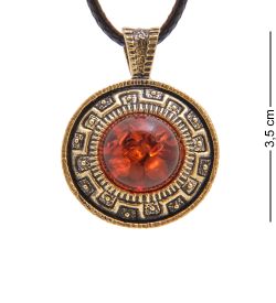 AM-3364 Подвеска «Жетон Медведь» (латунь, янтарь)