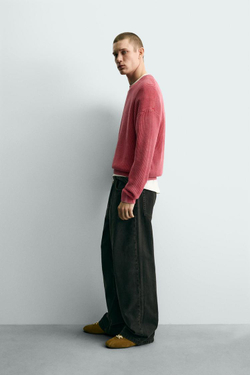 ZARA СВИТЕР В РУБЧИК С ЭФФЕКТОМ ПОТЕРТОСТИМ, КРАСНЫЙ