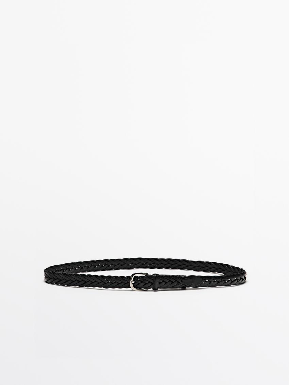 Massimo Dutti Плетеный кожаный ремень, черный