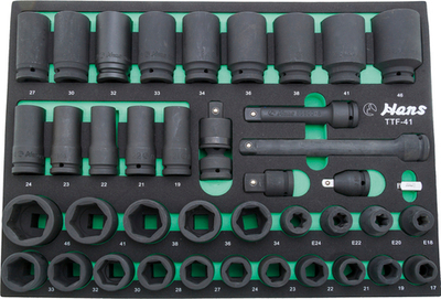 Набор ударных головок и аксессуаров 3/4" Hans в ложементе, TTF-41