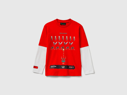 Benetton Футболка с длинным рукавом из 100% хлопка c принтом «Stranger Things», красный