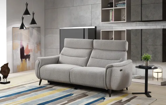 Диван c электро-реклайнером Level, 183 см, серое букле