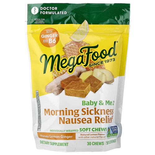 MegaFood, Baby & Me2®, средство от утренней токсикоза, мед, лимон и имбирь, 30 жевательных таблеток