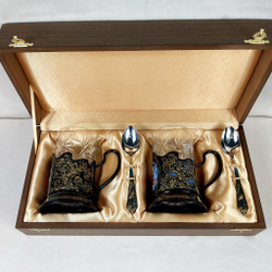 Чайный набор подстаканников (Ручная роспись Палех) №11