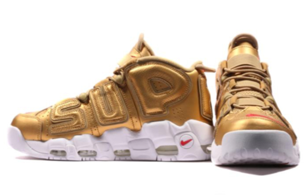 Кроссовки Supreme X Nike Air More Uptempo Metallic Gold