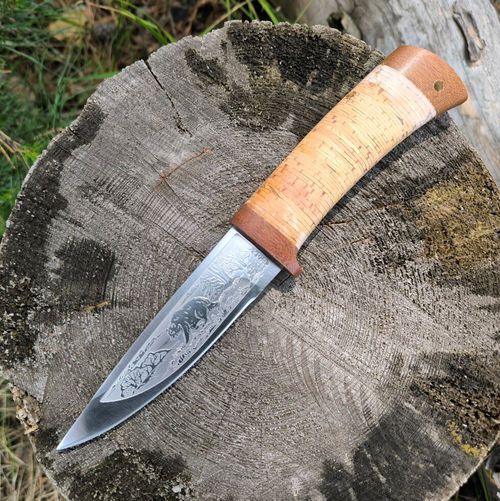 Туристический нож НС-18 гравировка, рукоять береста (Х50СrМо15)