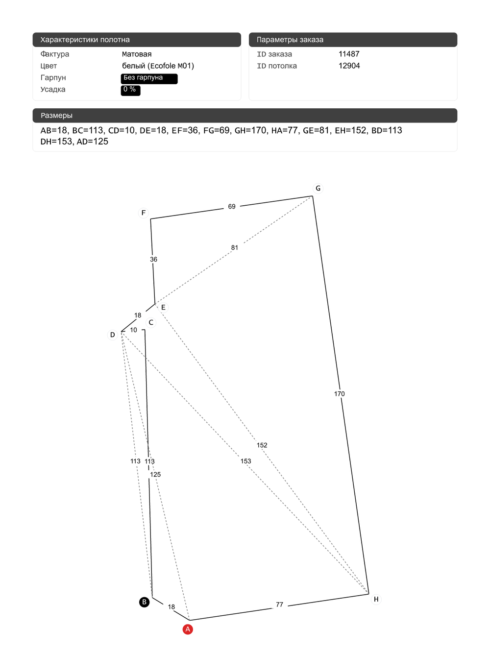 Матовый натяжной потолок 1 м2