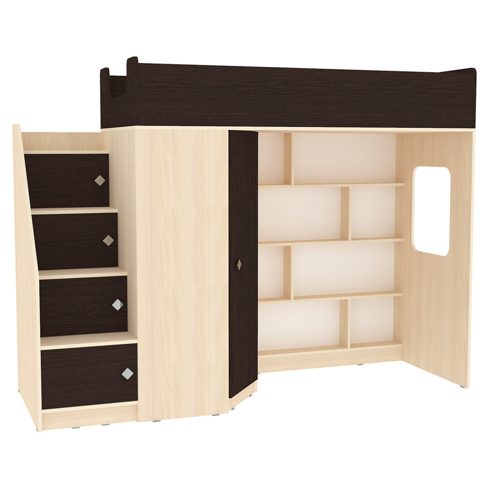 Кровать-чердак КарИВи Л-В602.3 75x175  Дуб Молочный Венге