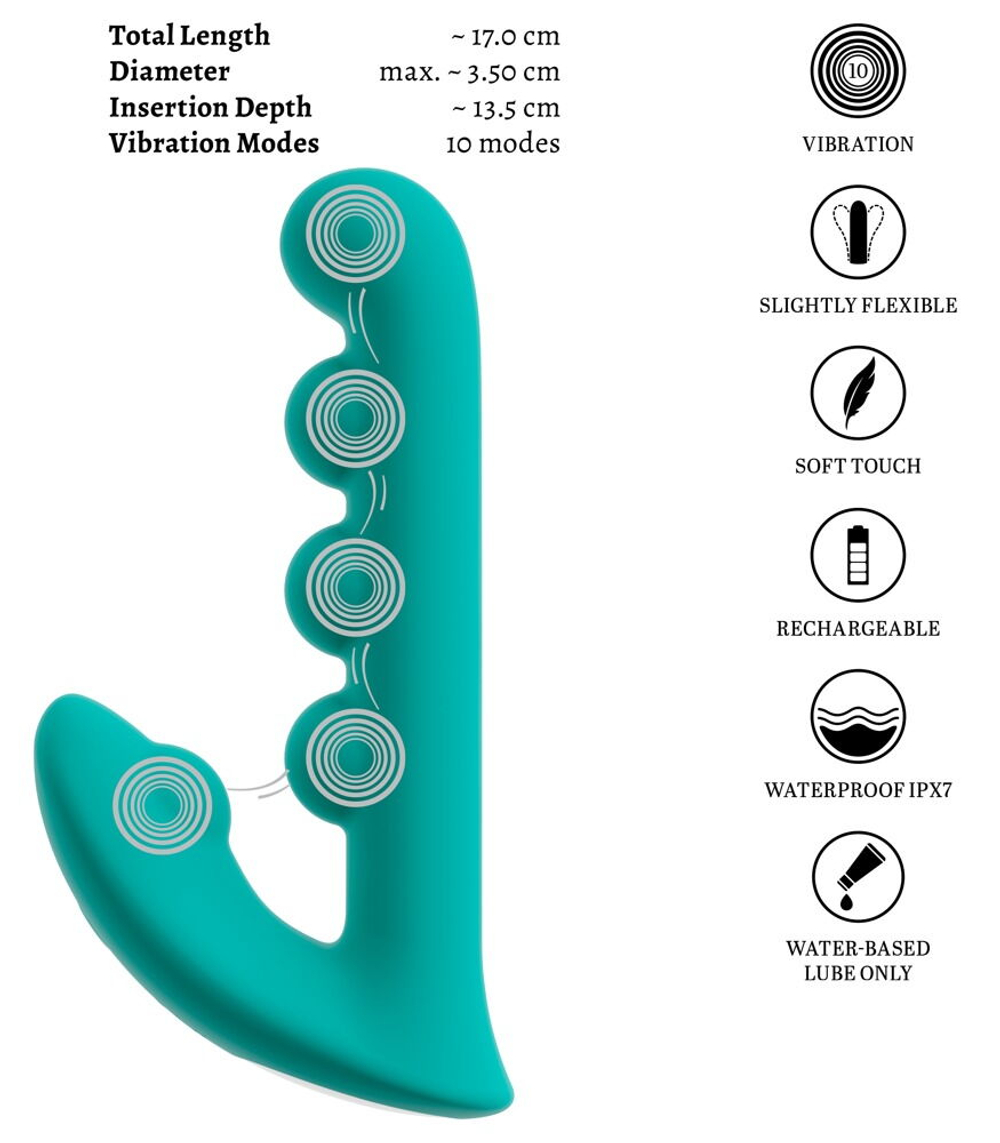 Зеленый вибратор SYLORA Unique Beads Vibrator - 17 см. (Цвет: зеленый)