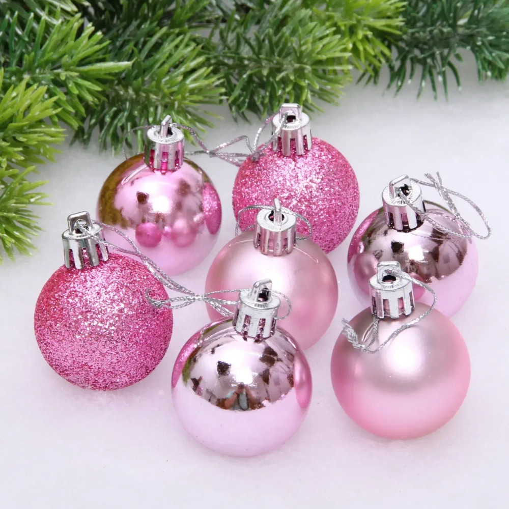 Новогодние шары 4 см (набор 24 шт) «Микс фактур», розовый
