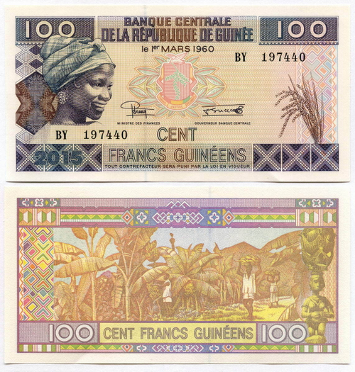 Банкнота Гвинея 100 франков 2015 год BY 197440. UNC