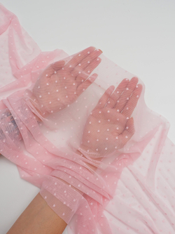 Сетка эластичная нежно-розовая в горошек метражом