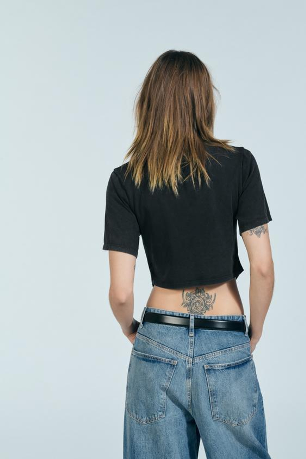 ZARA ТОП-КОРСЕТ ИЗ ТКАНИ С ЭФФЕКТОМ ПОТЕРТОСТИ, АНТРАЦИТОВО-СЕРЫЙ