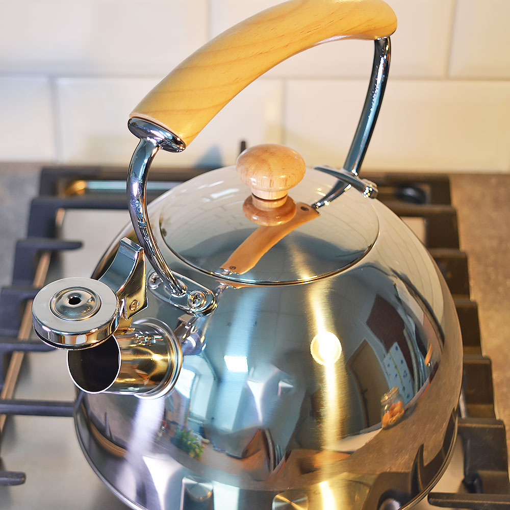 Чайник 2,5л нерж со свистком, зеркальный, ручка с покрытием дуб, индукция, "Daniks" GS-04567G-2