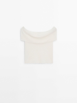 Massimo Dutti Топ в рубчик с открытыми плечами, натуральный, кремовый