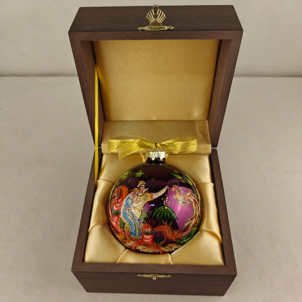 Шар новогодний с круговой росписью "Жар-птица" в футляре