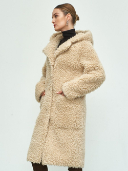 Шуба женская чебурашка тедди эко, светло-бежевая, SilverFox