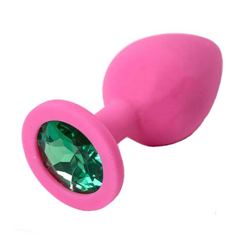 Анальная втулка фуксия с кристаллом Large изумрудный 9,5 см