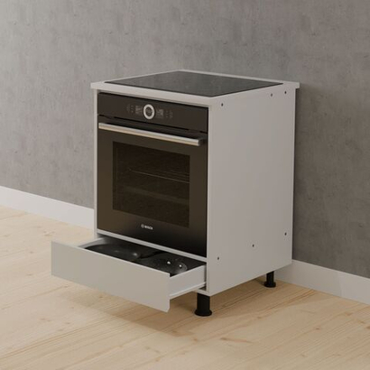 Кухонный модуль напольный под духовой шкаф 60 см Валенсия со столешницей, на ножках, белый
