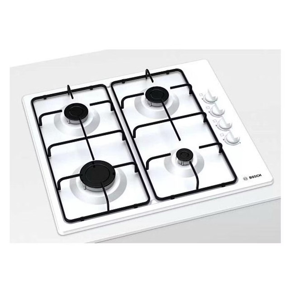 Встраиваемая варочная панель Bosch PBP6C2B82O газовая, 4 конфорки, эмаль, газконтроль, авто поджиг, белый