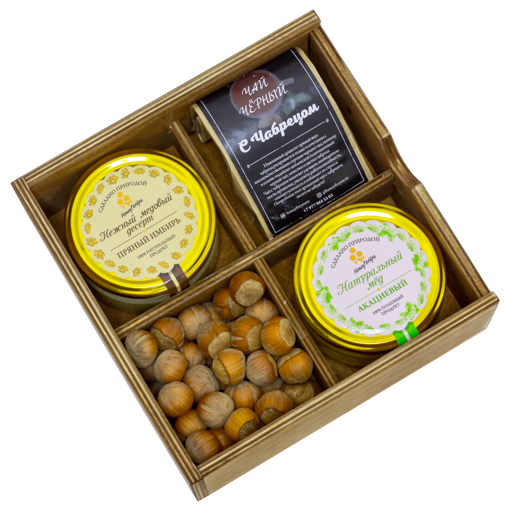 Подарочный набор HoneyForYou "Мед, чай, фундук"