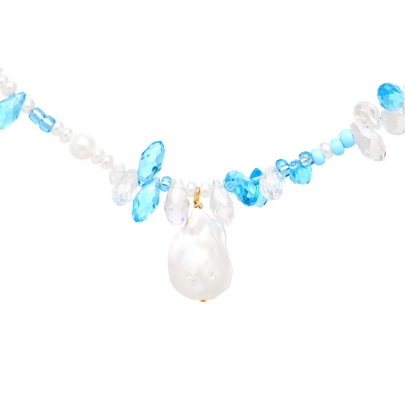 Колье Синий Кристалл и Жемчуг