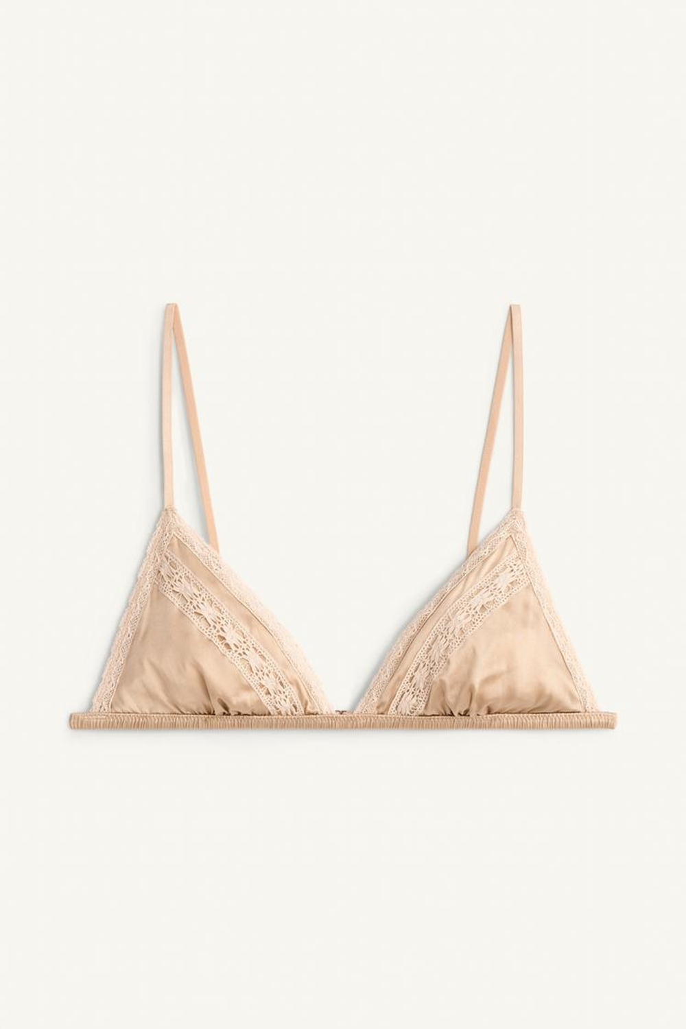 ZARA ШЕЛКОВЫЙ БЮСТГАЛЬТЕР С ТРЕУГОЛЬНЫМИ ЧАШЕЧКАМИ - LIMITED EDITION, БЕЖЕВО-РОЗОВЫЙ