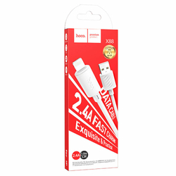 Кабель iPhone Lightning  HOCO X88 Gratified, 1м, круглый, 2.4A белый