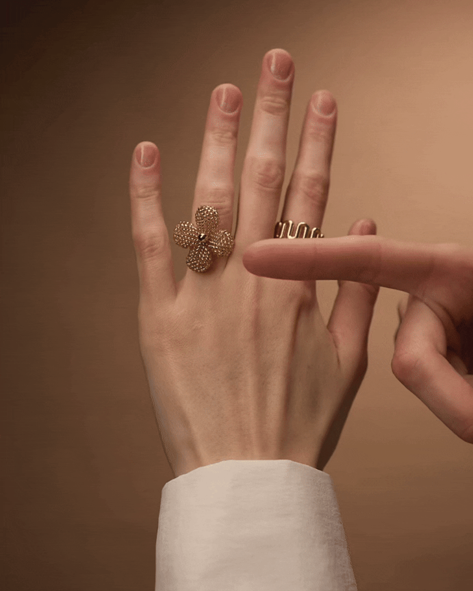 Кольцо Бисерный Цветок Золотой