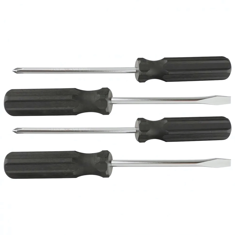 Набор отверток 4 шт, SL5 x 100.6 x 100, PH1 x 100, 2 x 100, углеродистая сталь, пластиковая рукоятка