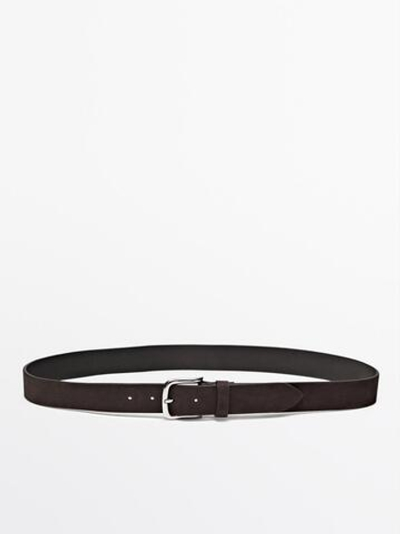 Massimo Dutti Кожаный ремень из нубука, коричневый