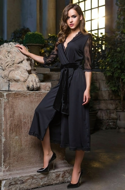 Длинный халат-кимоно Elegance de lux (Размер: M-L) (Цвет: черный)