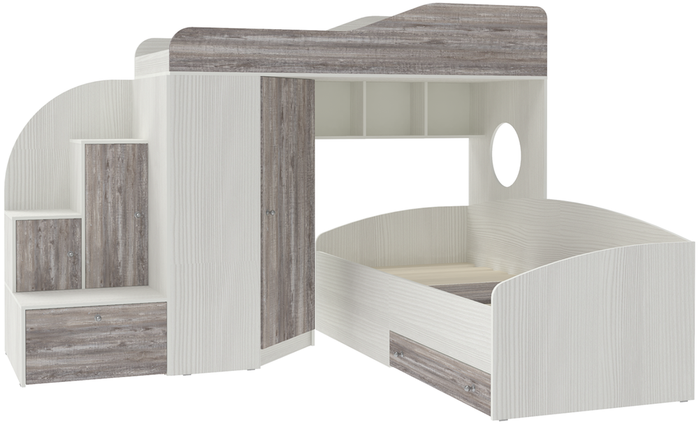 Кровать-чердак КарИВи Кадет 2 Белое Дерево Бетон
