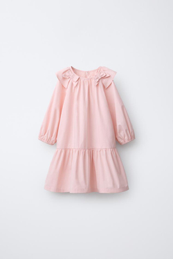 ZARA ПЛАТЬЕ ИЗ ПОПЛИНА С БАНТАМИ, РОЗОВЫЙ