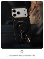 Чехол PYNANA для iPhone 17 Pro Max кожа, кристаллы, черный