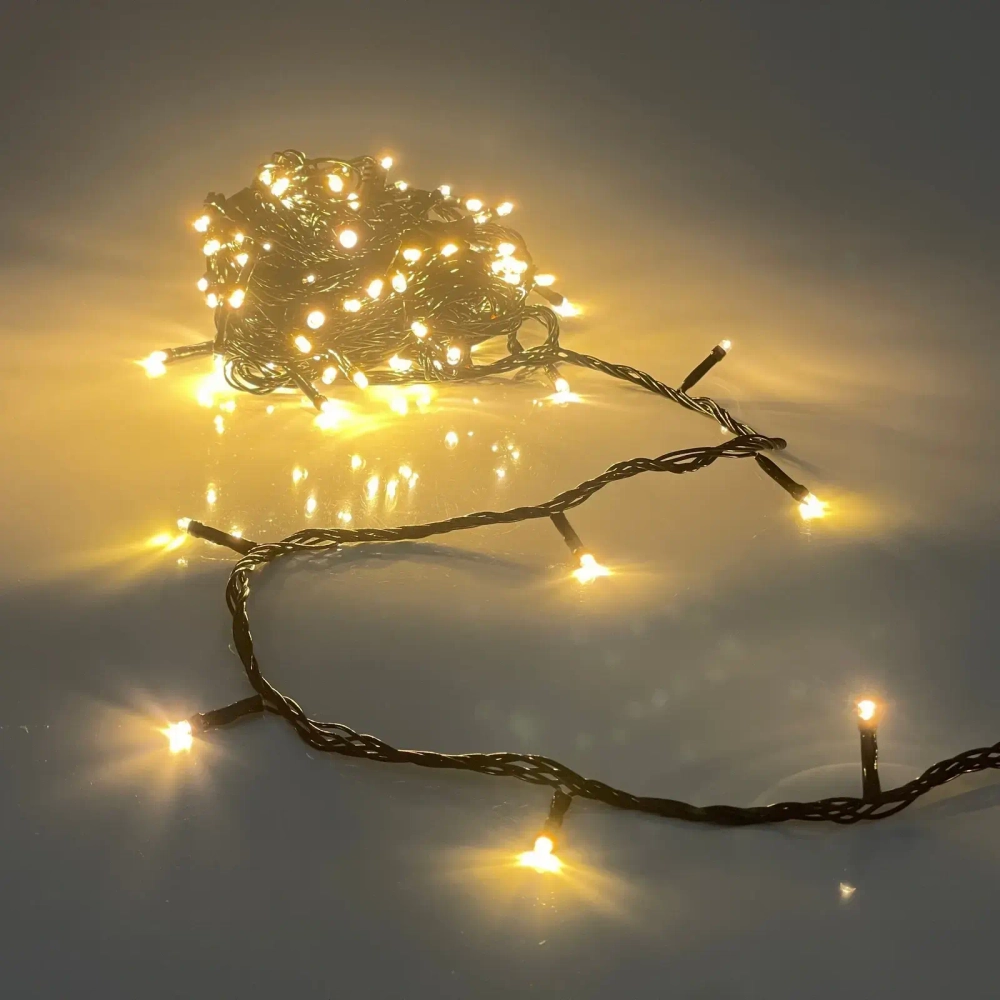 Гирлянда для улицы 15м 180 ламп LED чёрный провод, 8 реж, IP-54, Теплый белый (возможность соединения)