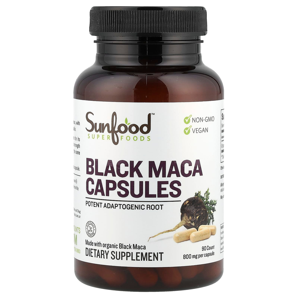 Sunfood, Капсулы черной мака, 800 мг, 90 капсул