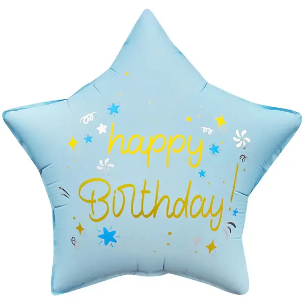 Звезда, Happy Birthday, Голубой, Сатин 