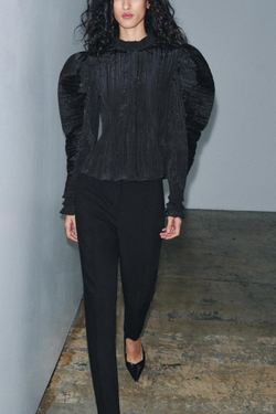 ZARA ЖАТАЯ БЛУЗКА С ОБЪЕМНЫМИ РУКАВАМИ — ZW COLLECTION, ЧЕРНЫЙ