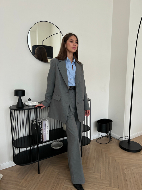 Брюки из вискозы со складкой темно-серые