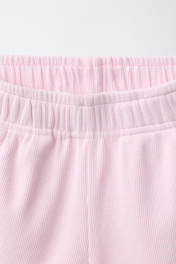 ZARA КОМПЛЕКТ ИЗ ФУТБОЛКИ-БОРЦОВКИ И ШОРТОВ В РУБЧИК С ЭФФЕКТОМ ПОТЕРТОСТИ, РОЗОВЫЙ