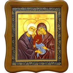 Праведные Иоаким и Анна с девой Марией. Икона на холсте.