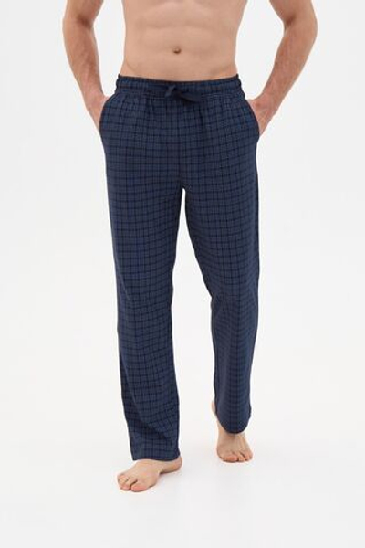 Хлопковые брюки в клетку (Размер: L) (Цвет: синий)