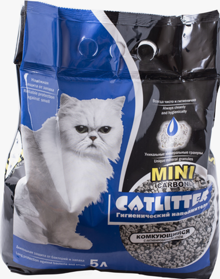 CATLITTER carbon Mini 5л. комкующийся с активированным углем