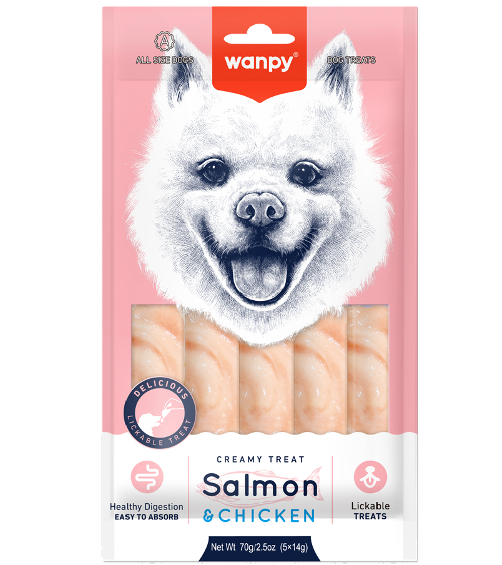 Wanpy Dog Лакомство для собак "нежное пюре" из лосося и курицы 70гр.
