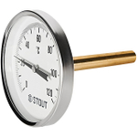 Термометр биметаллический аксиальный STOUT - 1/2" (D80 мм, шкала 0-120°C, с гильзой 75 мм)