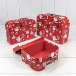 Коробка 30 х 21 х 9.6 см Набор 3 шт "Чемодан" (Красный)