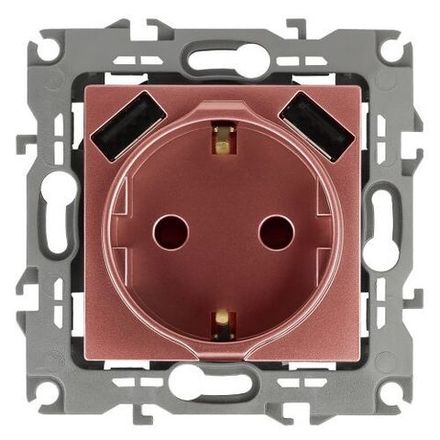 Розетка 16А 250В 2P+E с 2хUSB 5В-3А защ. шторки Эра12 медь 12-4109-14 ЭРА Б0047848